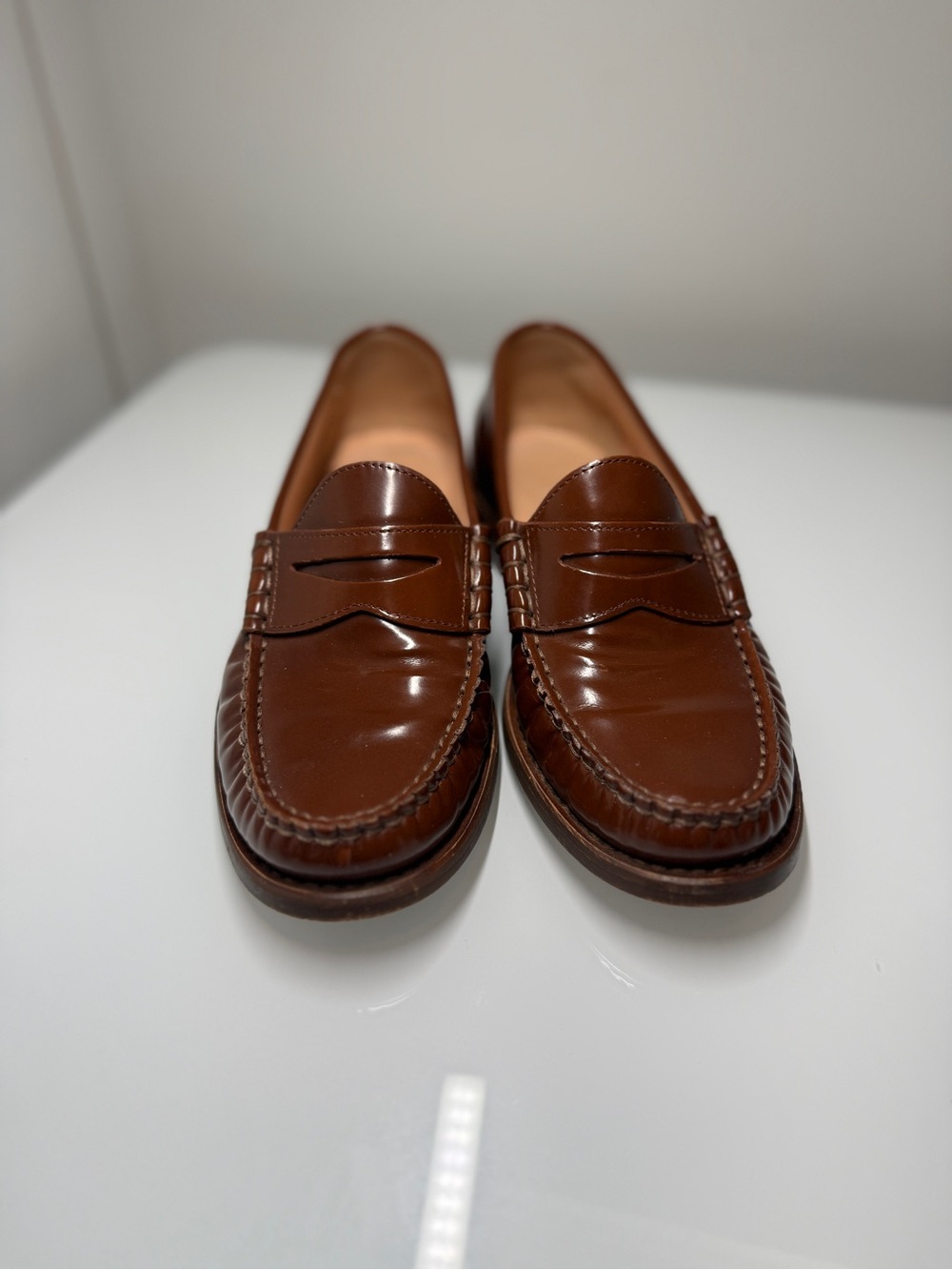 J.Crew Winona Penny Loafers Spazzolato Leather Carmel Brown Size 6.5 - Picture 4 of 10